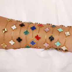 Black-Gold Clover Armband | 18K vergoldet