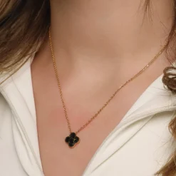 Black-Gold Clover Kette | 18K vergoldet