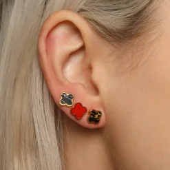 Black-Gold Clover Ohrstecker | 18K vergoldet