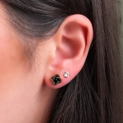 Black-Gold Clover Ohrstecker | 18K vergoldet