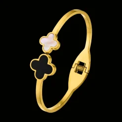 Black-White Clover Armreif | 18K vergoldet
