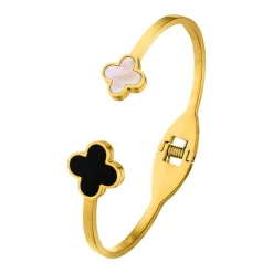 Black-White Clover Armreif | 18K vergoldet
