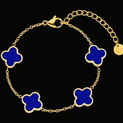 Blue Clover Armband | 18K vergoldet
