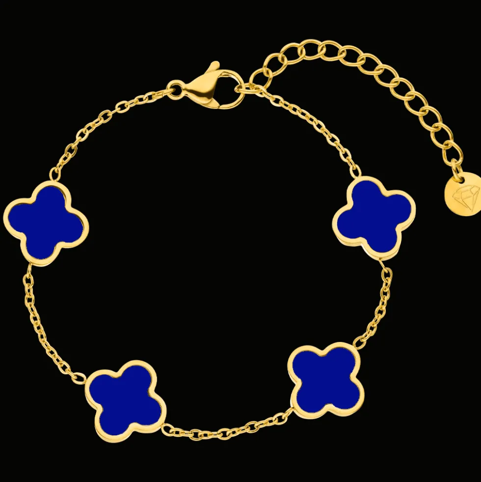 Blue Clover Armband | 18K vergoldet