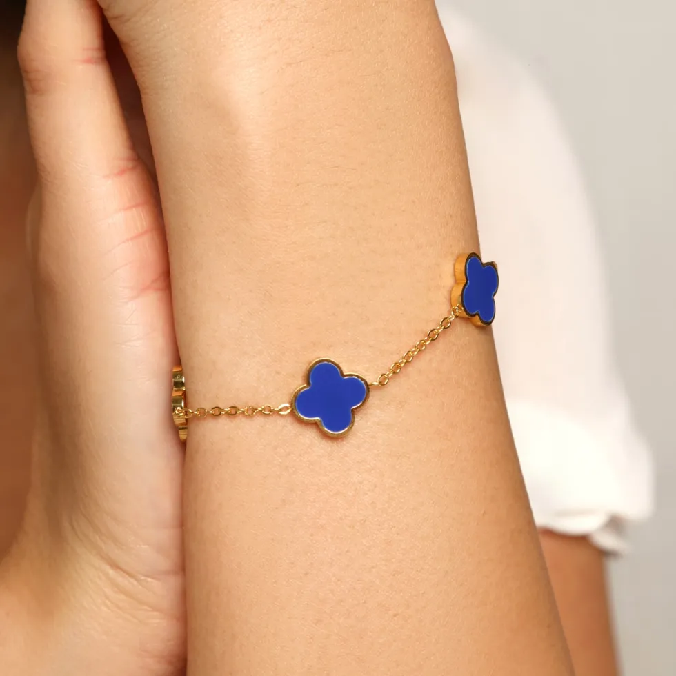 Blue Clover Armband | 18K vergoldet