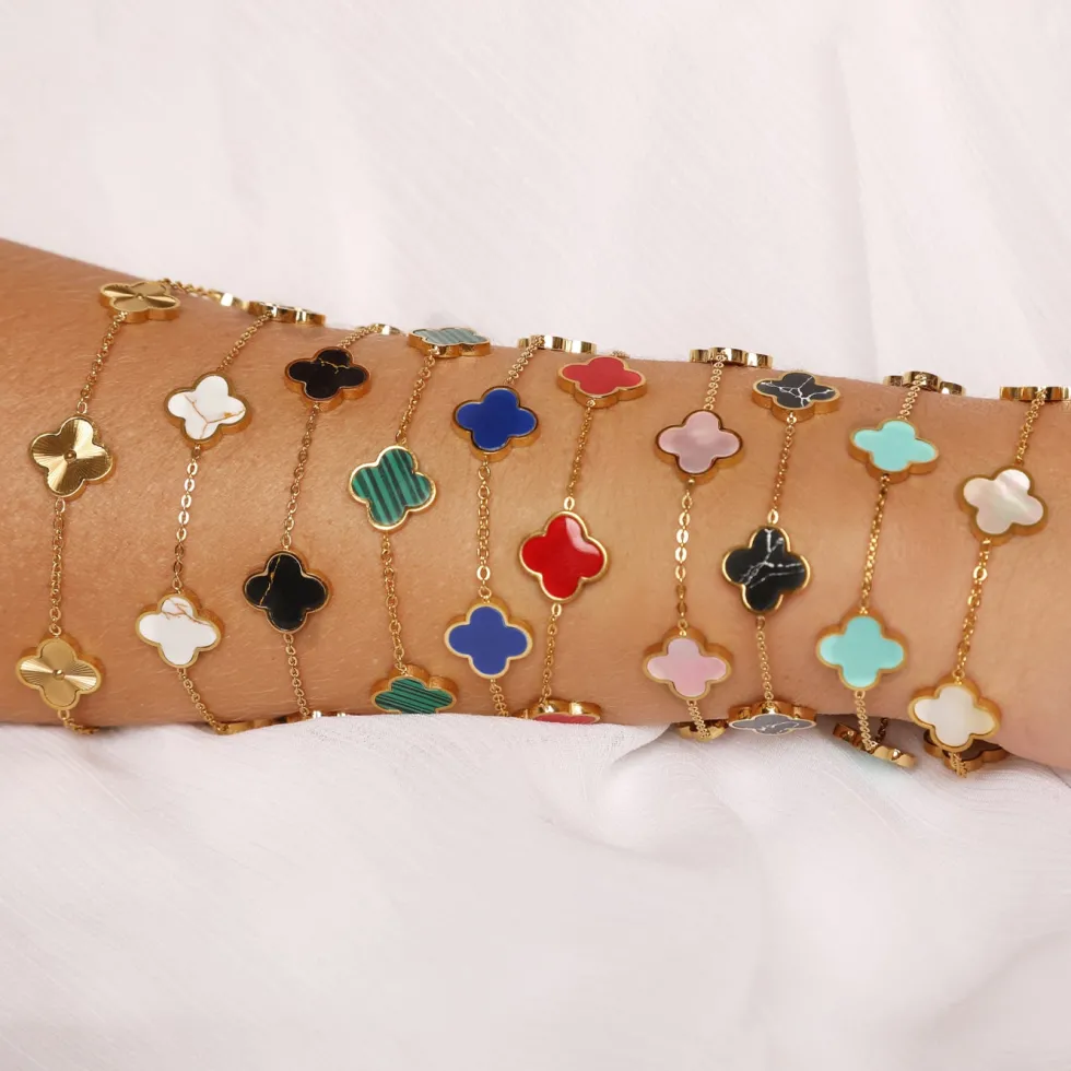 Blue Clover Armband | 18K vergoldet