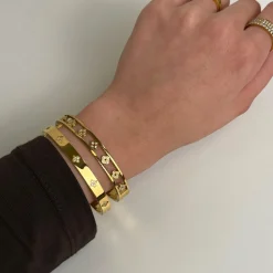 Clover Stone Armreif | 18K vergoldet