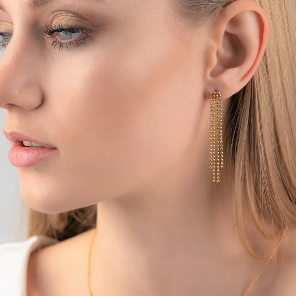 Hanging Beads Ohrstecker | 18K vergoldet
