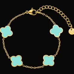 Ice Blue Clover Armband | 18K vergoldet