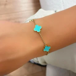 Ice Blue Clover Armband | 18K vergoldet