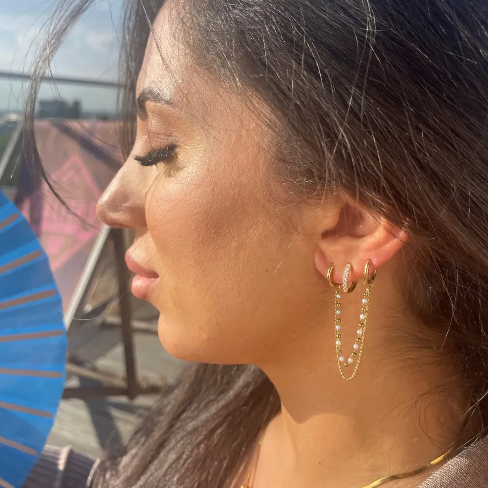 Pearl Chain Ohrringe | 18K vergoldet