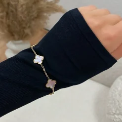 Rosa Perlmutt Clover Armband | 18K vergoldet