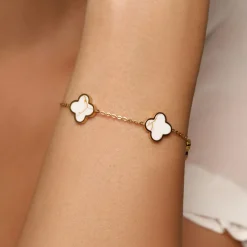 White-Gold Clover Armband | 18K vergoldet